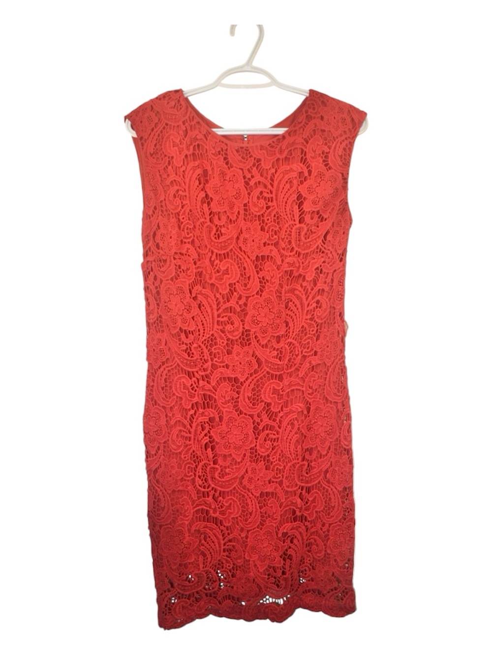 Mango Red Sleeveless Lace Sheath Dress